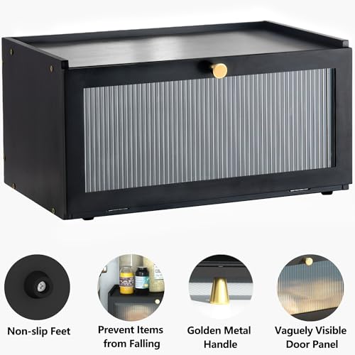 Black Bread Box for Kitchen Countertop