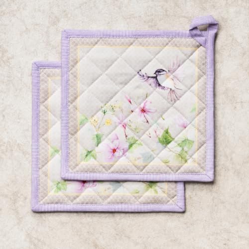 Pot Holders 100% Cotton Potholders (092 - Magnolia Mornings / 8" x 8" (Pot Holder Pack of 2))