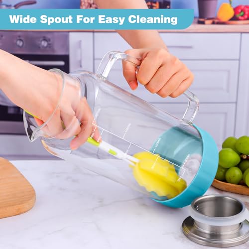 68oz Glass Pitcher with Lid and Handle for Fridge (Blue Silicone)