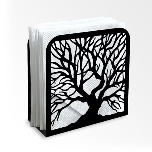 Tree Trunk Black Metal Napkin Holder for Table 4.9" x 4.9" x 1.9"