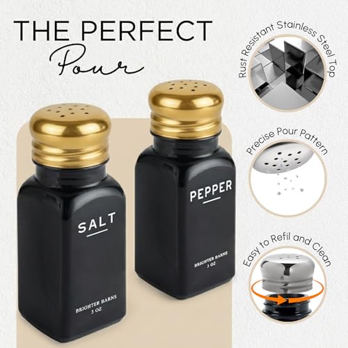 Luxury Salt and Pepper Shakers Set by Brighter Barns (Black/Gold)
