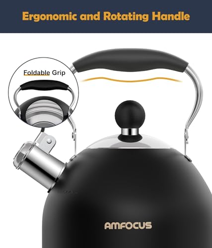 Tea Kettle 2 Quart Stainless Steel Whistling Tea Kettle (Black)