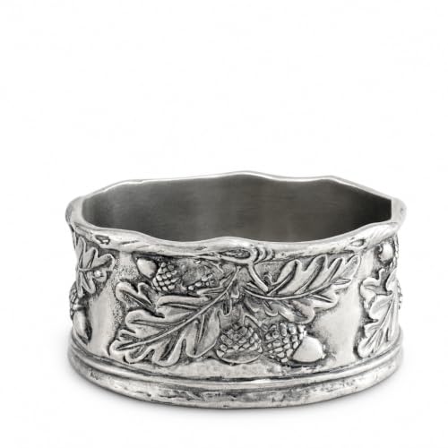 Wine Bottle Coaster Handcraft Pewter Acorn and Oak Leaf Pattern Heirloom Quality 5 inch Diameter x 2.25 inch Tall