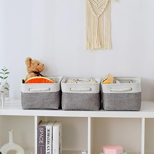 Storage Bins for Shelves (White&Grey / 3PCS/Medium -13.8Lx9.8Wx6.7H)