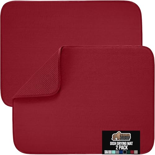 Ultra Absorbent Microfiber Dish Drying Mat (18" x 24" (2 Pack) / Microfiber / Red)