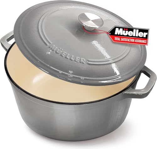 MUELLER HOME 7.5 QT Enameled Cast Iron Dutch Oven (7.5 Quart -Round / Gray)