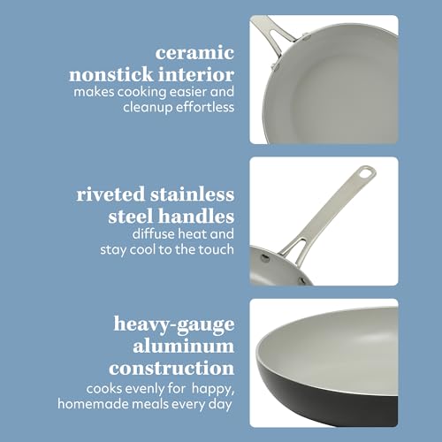 Kitchen Essentials Potluck Porch 12 Inch Deep Frying Pan Skillet Aluminum PFA Free Ceramic Cookware Chef's Pan (12" Frying Pan / Black)