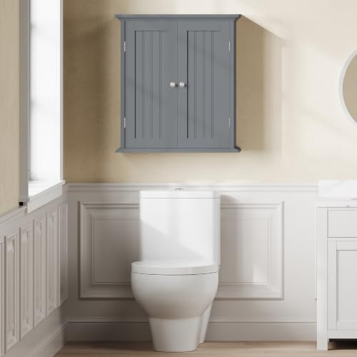 Bathroom Wall Cabinet with 2 Doors (Grey / 8.8"D x 21.1"W x 24"H)
