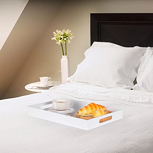 White Acrylic Large Ottoman Tray with Handles 16"x20"x2" Spill Proof Serving Tray Rubber Boot Organizer Tray Decorative for Living Room Bedroom Kitchen Entryway Coffee Table Countertop (White / 20" x 16" x 2")