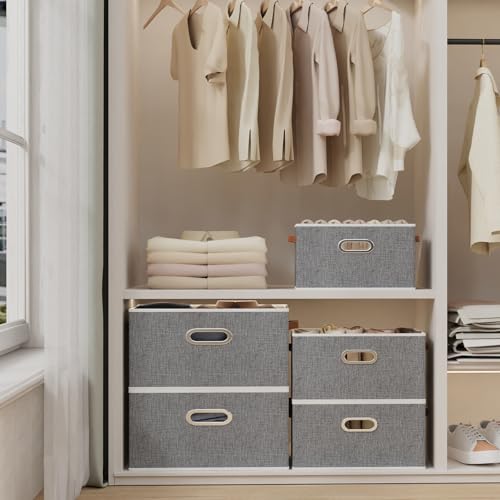 Foldable Storage Baskets for Shelves (16.9x11.8x10.2inch(4-Pack) / Grey)