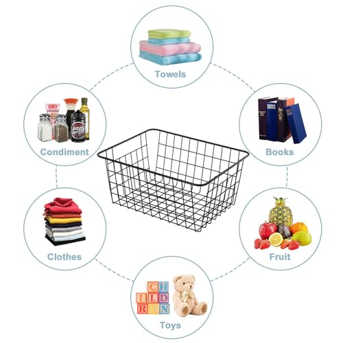 Extra Large】Wire Kitchen Storage Basket 4 Packs (4 Pack Black)