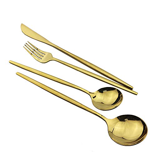 30 Piece Stainless Steel Satin Finish Flatware Set (Service for 6 / Gold)