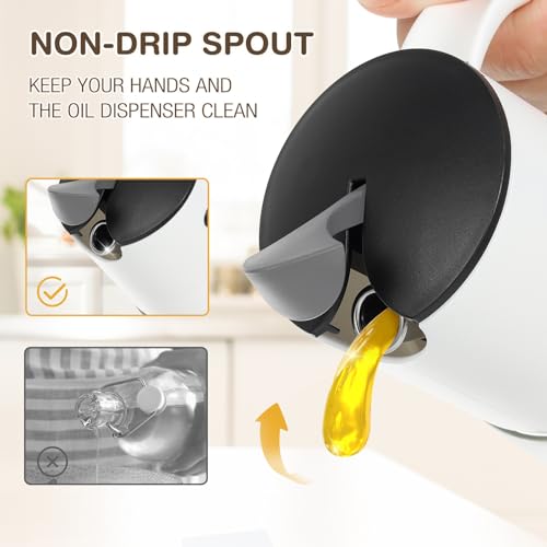 Olive Oil Dispenser Bottle Auto Flip 10 oz (White)