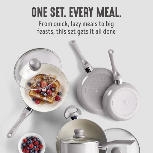 16pc Ceramic Nonstick Pots & Pans Cookware Set (16 Piece Cookware Set / Bloom / Gray)