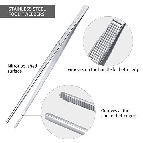 Set of 2 Kitchen Tweezers Fine Tweezer Tongs 12 Inch Stainless Steel Food Tweezer (12" Tweezers - 2 Piece Set)