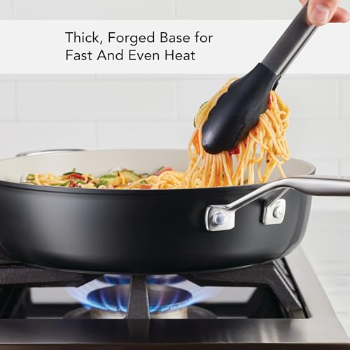 Hard Anodized Ceramic Nonstick Saute Pan with Lid (Matte Black / 5 Quart)