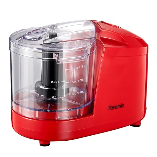 1.5-Cup One-Touch Electric Food Chopper, 100W Mini Food Processor Meat Grinder, Mix, Chop, Mince and Blend Vegetables, Fruits, Nuts, Meats, Stainless Steel Blade (Red) (Red)