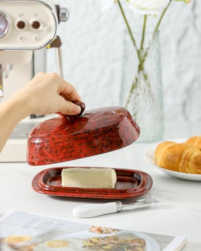 Butter Dish with Lid for Countertop and Refrigerator (Red)