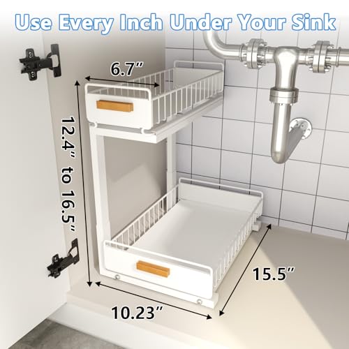 Under Sink Organizer Kitchen (Double Layer / White-2 Pack)