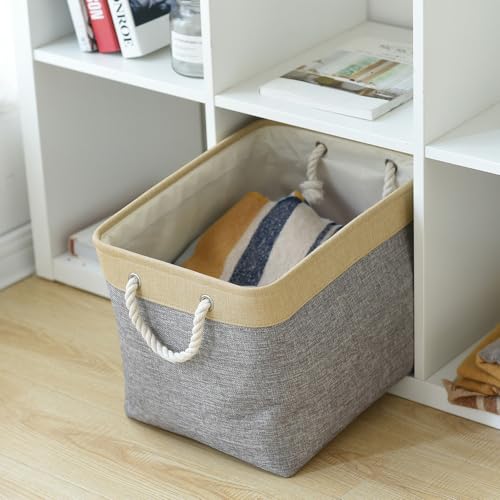 Storage Basket for Organizing (Gold&Grey / 3PCS/Large Cube - 16L×12W×12H)