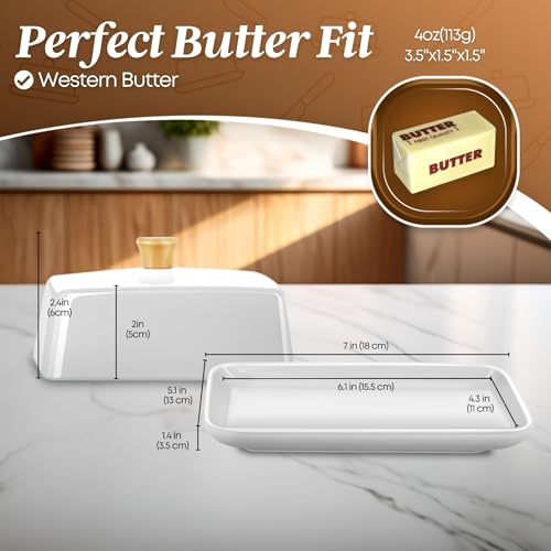 Ceramic White European Butter Dish with Lid for Countertop (White / Large)