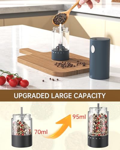 Electric Salt and Pepper Grinder Set Rechargeable Salt and Pepper Mills with Storage Base (Blue)