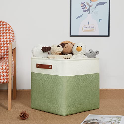 Storage Baskets for Organizing (White&Green / L-13"x 13"x 13")