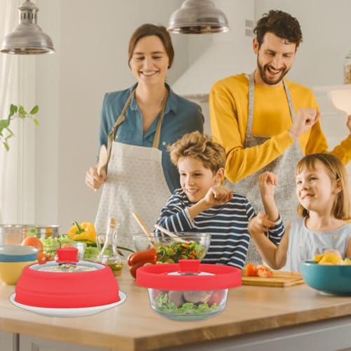 Microwave Splatter Cover Glass Splatter Guard Lid with Collapsible Silicone for Small Bowls Food Plate Cover 9 inch Red (Red / 8.5 inch)