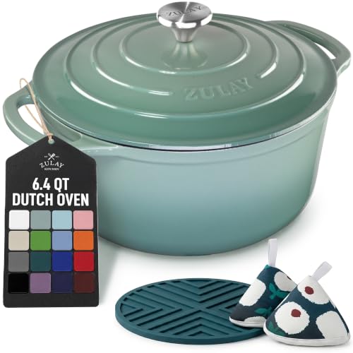 6.4QT Enameled Cast Iron Dutch Oven Pot with Lid (Aventurine / 6.4 Quart)