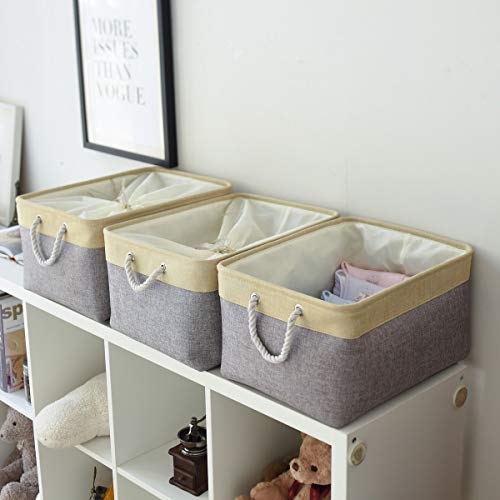 Storage Baskets for Organizing (Gold&Grey / 3PCS/X Large -17.7Lx13.8Wx9.8H)
