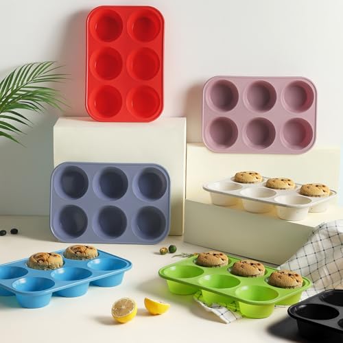 2 Pack 6 Cups Silicone Mini Muffin Pan with Metal Reinforced Frame Silicone Molds Cupcake Cake Baking Pans Cookie Baking Chocoflan Cupcake Mold Cake Molds Kitchen Baking Mom Gift Home Essentials (2pc: 6-Cup Jumbo / Cream)