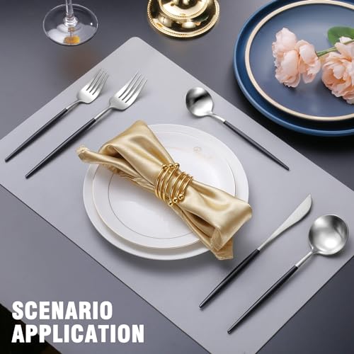 Matte Black Silver Silverware Set for 6 (Black/Silver / 30 Pieces Set)