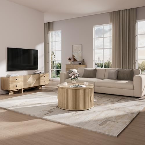 31.5" Round Lift Top Coffee Table with Storage for Living Room (Rustic Oak)