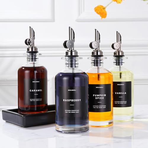Oil and Vinegar Dispenser with Metal Pour Spout (350ml, Set of 2 Bottles + Tray / Black)