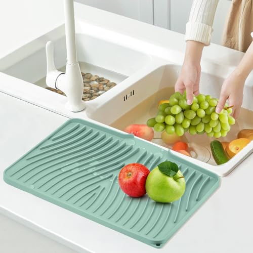 Silicone Dish Drying Mat for Kitchen Counter (Mint-1pc / 16" x 12")
