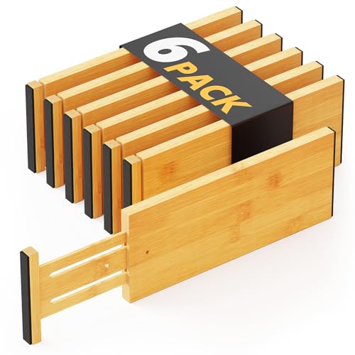 Bamboo Dresser Drawer Dividers 6 Pack (4.65''H, 12.5''-17''L / NATURAL)