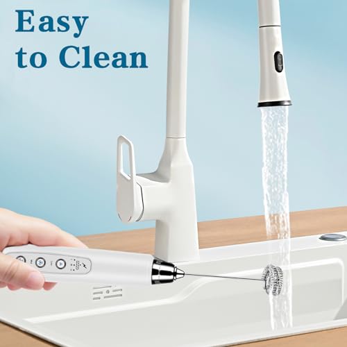 Milk Frother Wand Rechargeable Handheld Whisk Coffee 3 Speed Adjustable (Basic Frother / White)