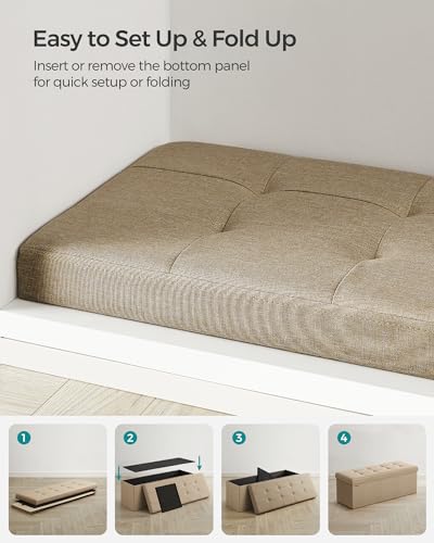 43.3 Inches Folding Storage Ottoman Bench (Camel Brown / 15"D x 43"W x 15"H (without Flipping Lid))