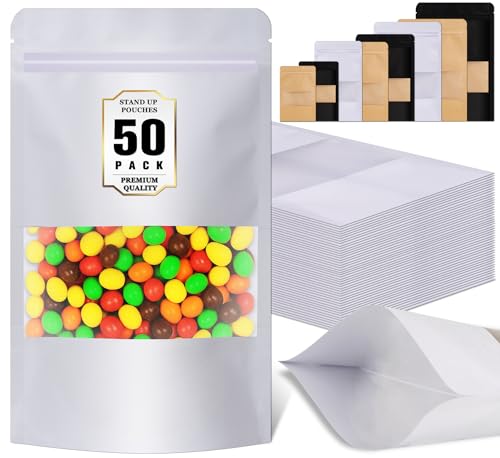 50 Pack Stand Up Pouches (White / 7.9x11.8in (20x30cm))