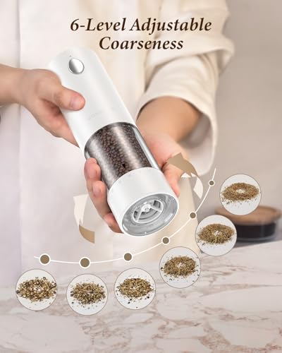 Electric Salt and Pepper Grinder Set with Charging Base & LED Light (2 Count)