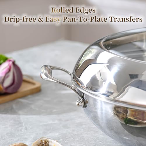 14 Inch Stainless Steel Nonstick Wok Pan with Lid 6Qt Pot (14 Inch/Double Handle)