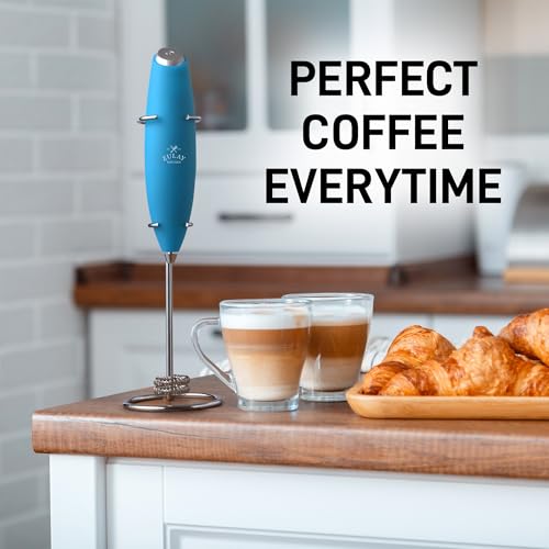 Powerful Milk Frother Wand With Duracell Batteries (Sea Teal / Double Whisk + Batteries)