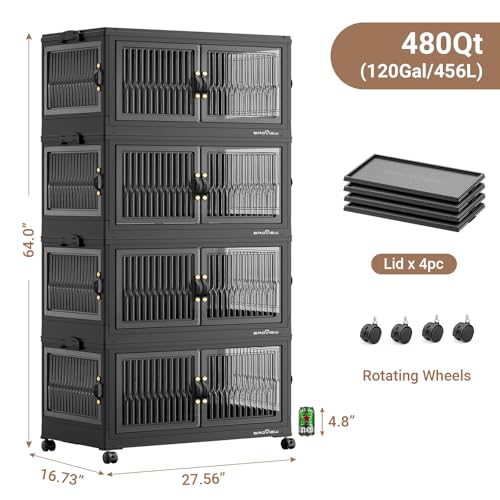 120Gal Stackable Storage Bins with Lids Foldable Boxes (Black / 30Gal-4Pack)