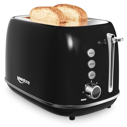 2 Slice Retro Stainless Steel Toaster with Bagel (2 Slice / Black)