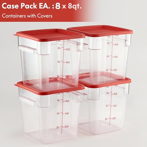 8 Pack 8 Qt NSF Clear Polycarbonate Food Storage Containers with Red Lids (8.0 Qt 8-Pack(Red Lids))