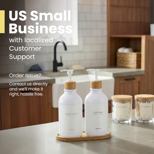 Soap Dispenser Bathroom Set of 2 (White Bottles White Pumps)