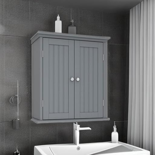 Bathroom Wall Cabinet with 2 Doors (Grey / 8.8"D x 21.1"W x 24"H)