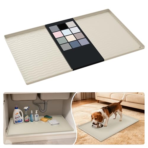 Waterproof Silicone Under Sink Mat 31'' x 19'' Shelf Liner for Kitchen and Bathroom (Cream / 19"W x 31"L)