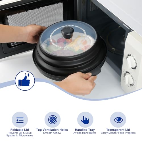 Microwave Splatter Cover for Food with Handle &Heat (Transparent)