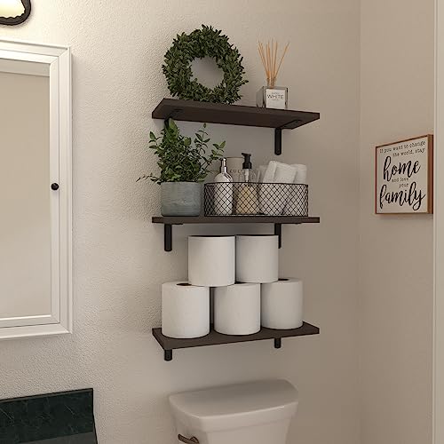 Floating Shelves Set of 6 for Wall Decor & Storage (16.5 Inch / Dark Brown)